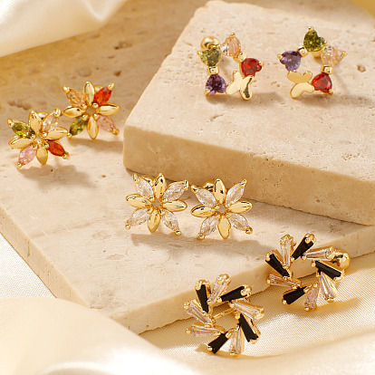 Шикарные серьги-цветы в форме хряща, с блестящими стразами для модниц, золотые