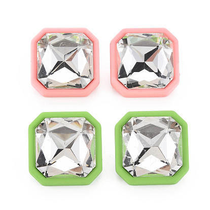 Crystal Rhinestone Square Stud Earrings with 925 Sterling Silver Pins for Women