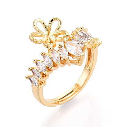 Закрепка для колец-штифтов из цветочной латуни с микропаве из кубического циркония, регулируемые настройки колец для полупросверленных бусин, без кадмия, без никеля и без свинца