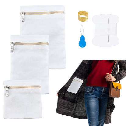 DIY Sewing Pocket Kits, Including 3Pcs 3 Styles Canvas Cloth Packing Pouches Zipper Bags, Rectangle Square, with 1Pc Iron Sewing Thimbles, Sewing Threader and 1 Bag DIY Sewing Kits