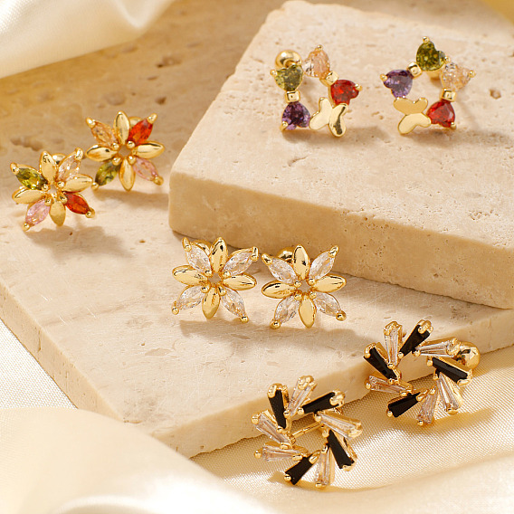 Шикарные серьги-цветы в форме хряща, с блестящими стразами для модниц, золотые