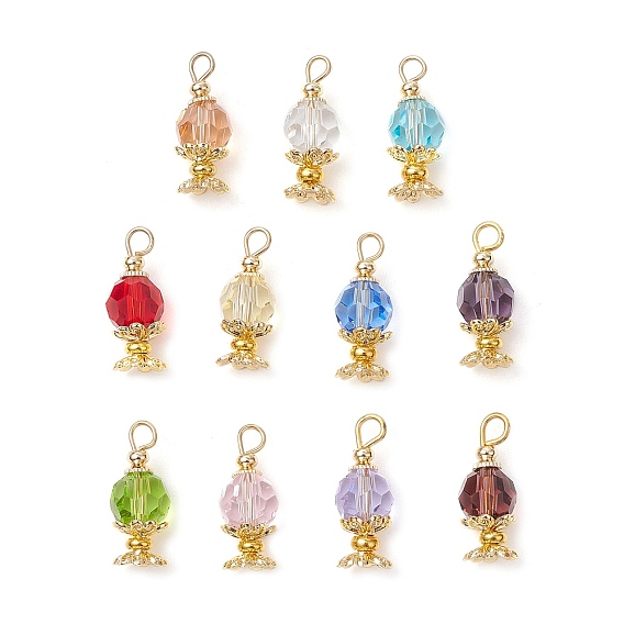 Подвески из искусственного австрийского хрусталя k9, круглые, с настоящими 18k позолоченными колпачками из сплава бусин и латунными разделительными бусинами и 304 петлей из плоских головок из нержавеющей стали, граненые