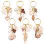 6Pcs 6 Styles Ocean Style Natural Shell with Synthetic Turquoise & Spiral Shell Keychains, Golden