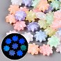Luminous Two Tone Color Transparent Acrylic Beads, Flower, Glow in the Dark, with Glitter Powder