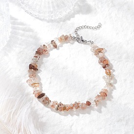 Браслеты на ногу из натурального черного золота с рутиловым кварцем и бусинами для женщин, с 304 концевыми цепями из нержавеющей стали