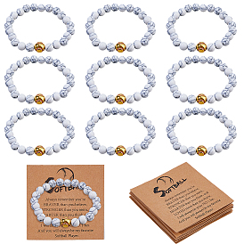 1Набор эластичных браслетов из натуральных бусин говлита для мужчин и женщин, круглые, с дисплеем