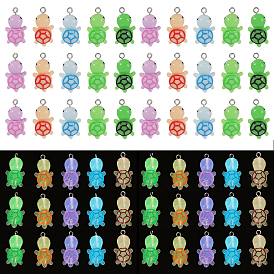 60шт. 10 стили светящиеся прозрачные и непрозрачные подвески из смолы наборы, прелести морской черепахи, светится в темноте, с платиновыми тоновыми железными петлями