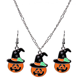 Magical Halloween Star Hat Pumpkin Ghost Earrings Necklace Set for Women