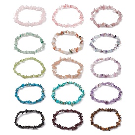 Natural & Synthetic Mixed Gemstone Chips Beaded Stretch Bracelets for Women