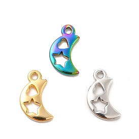 Ion Plating(IP) 304 Stainless Steel Pendants, Hollow, Moon with Heart & Star