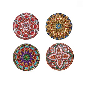DIY 5D Diamond Painting Flower Pattern Cup Mat Kits, including Wood Cup Mat, Resin Rhinestones, Diamond Sticky Pen, Tray Plate and Glue Clay