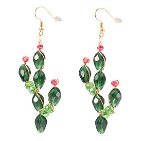 Серьги-подвески в виде кактусов из латуни и стекла