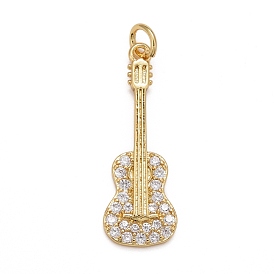 Rack Plating Brass Clear Cubic Zirconia Pendants, Cadmium Free & Nickel Free & Lead Free, Long-Lasting Plated, with Jump Ring, Guitar