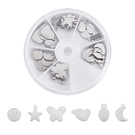 304 Stainless Steel Charms, Stamping Blank Tag, Moon, Square, Oval, Butterfly, Heart, Stars