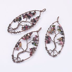 Подвески из драгоценных камней, с красной медью, овальные с деревом