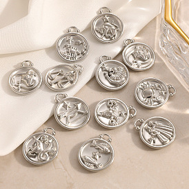 12 созвездия 304 подвески из нержавеющей стали, плоско-круглые, цвет нержавеющей стали