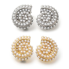 Rack Plating Shell Shape Brass Stud Earrings, with ABS Plastic Pearl, Long-Lasting Plated, Lead Free & Cadmium Free