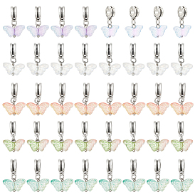 40 шт 5 цвета стеклянные подвески, бабочка, с вешалками из сплава в тибетском стиле