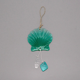 Glass Pendant Decoration, with Hemp Rope and Plastic Charm, Shell