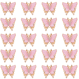 20Шармы из эмалевого сплава шт., звенья бабочки с хрустальными стразами, золотой свет