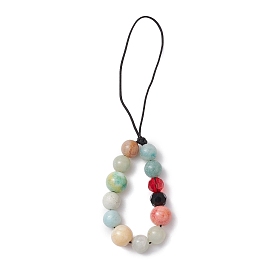 Natural Flower Amazonite with Glass Mobile Straps