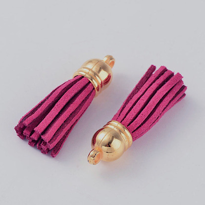 Suede Tassels, with CCB Plastic Findings, Nice for DIY Earring or Cell Phone Straps Making, Golden, 38x10mm, Hole: 2mm