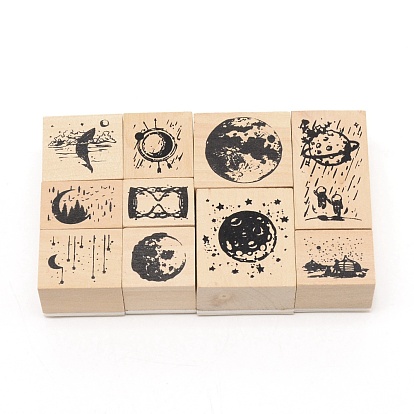 DIY Scrapbook Sets, with Wooden Stamps, Rectangle with Moon & Whale Pattern