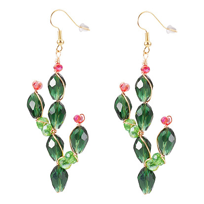 Серьги-подвески в виде кактусов из латуни и стекла