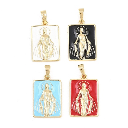 Латунь эмаль подвески, прямоугольник с подвесками Девы Марии, долговечный, стойки покрытие, без свинца и без кадмия