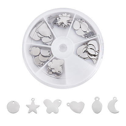 304 Stainless Steel Charms, Stamping Blank Tag, Moon, Square, Oval, Butterfly, Heart, Stars