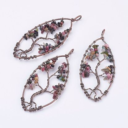 Подвески из драгоценных камней, с красной медью, овальные с деревом