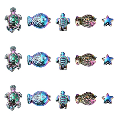 15 шт. 5 стили стойка покрытие радужного цвета сплав бусины, без кадмия, без никеля и без свинца, разнообразные