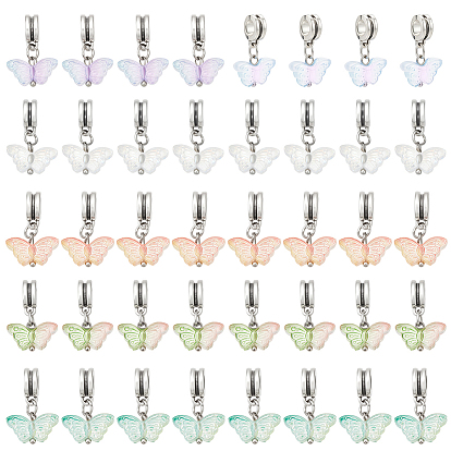 40 шт 5 цвета стеклянные подвески, бабочка, с вешалками из сплава в тибетском стиле