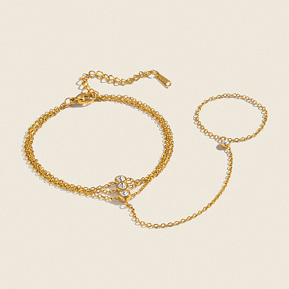 304 Edelstahl-Armbänder mit Pavé-Fassung und klaren Zirkonia-Steinen, flacher runder Kabelkette für Damen