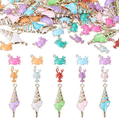 60 pièces 15 styles grands pendentifs en alliage et émail, forme de conque et de crabe, sans cadmium et sans nickel et sans plomb, or