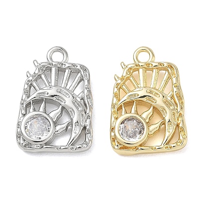 Pendentifs en zircone cubique clair en laiton, rectangle avec breloques soleil