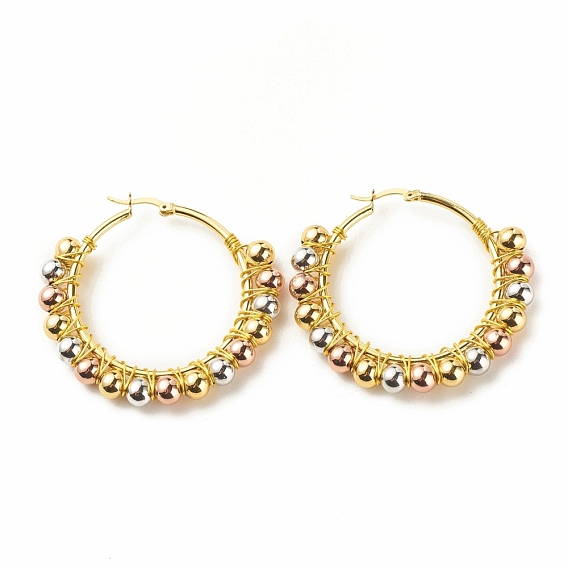 Pendientes de aro grandes de círculo dorado, Pendientes de aro con cuentas redondas para mujer