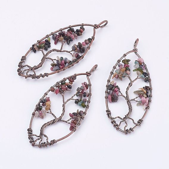 Подвески из драгоценных камней, с красной медью, овальные с деревом