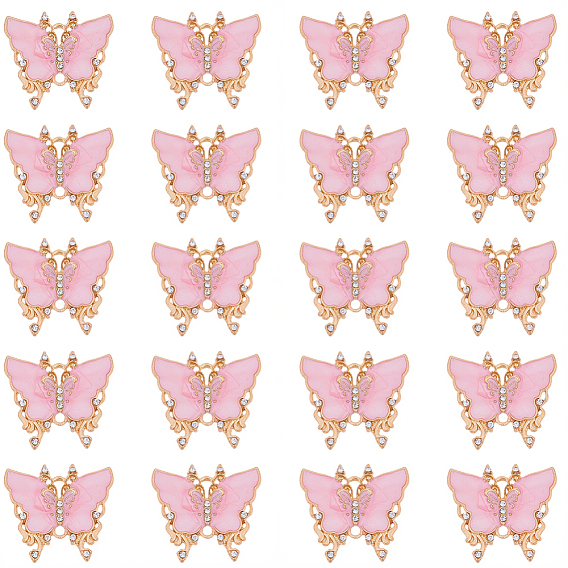 20Шармы из эмалевого сплава шт., звенья бабочки с хрустальными стразами, золотой свет