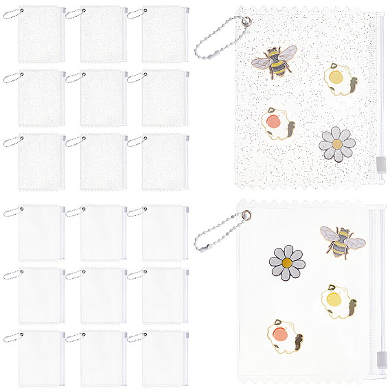 20Pcs 2 Styles Transparent PVC Zip Top Storage Bags, Rectangle with Ball Chains