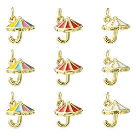 9 шт. 3 цвета латунные эмалевые подвески, зонт шарм, с целью перехода в кольце, без свинца и без кадмия, долговечный, стойки покрытие, реальный 18 k позолоченный