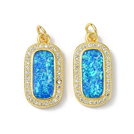 Brass Micro Pave Cubic Zirconia Pendants, with Synthetic Opal and Jump Ring, Rectangle