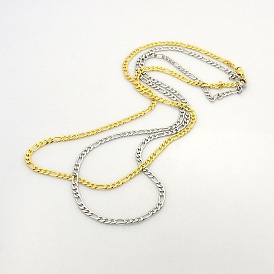 Men's Casual Style 304 Stainless Steel Figaro Chain Necklaces, with Lobster Claw Clasps, 23.6 inch(599mm)