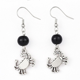 Alloy Dangle Earrings, with Glass Beads and Brass Earring Hooks, Crab