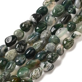 Natural Moss Agate Beads Strands, Nuggets Beads, Tumbled Stone