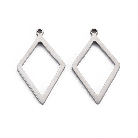 304 Stainless Steel Pendants, Laser Cut, Rhombus