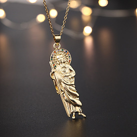 Colorful Zircon Gold Plated Lock Collarbone Chain Necklace with Death and Virgin Mary Pendant