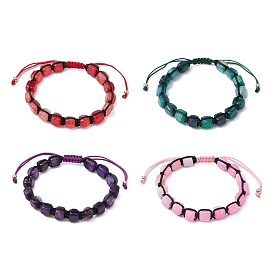 Dyed Natural Agate Column Braided Bead Bracelets, Nylon Adjustable Bracelets