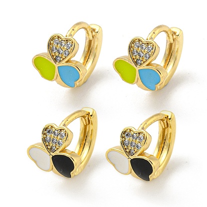 Серьги-кольца из латуни с микропаве из кубического циркония, с эмалью, реальный 18 k позолоченный, сердце
