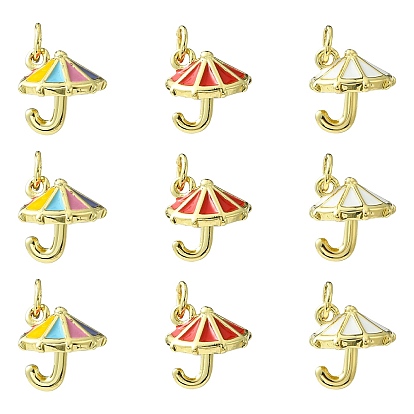 9 шт. 3 цвета латунные эмалевые подвески, зонт шарм, с целью перехода в кольце, без свинца и без кадмия, долговечный, стойки покрытие, реальный 18 k позолоченный